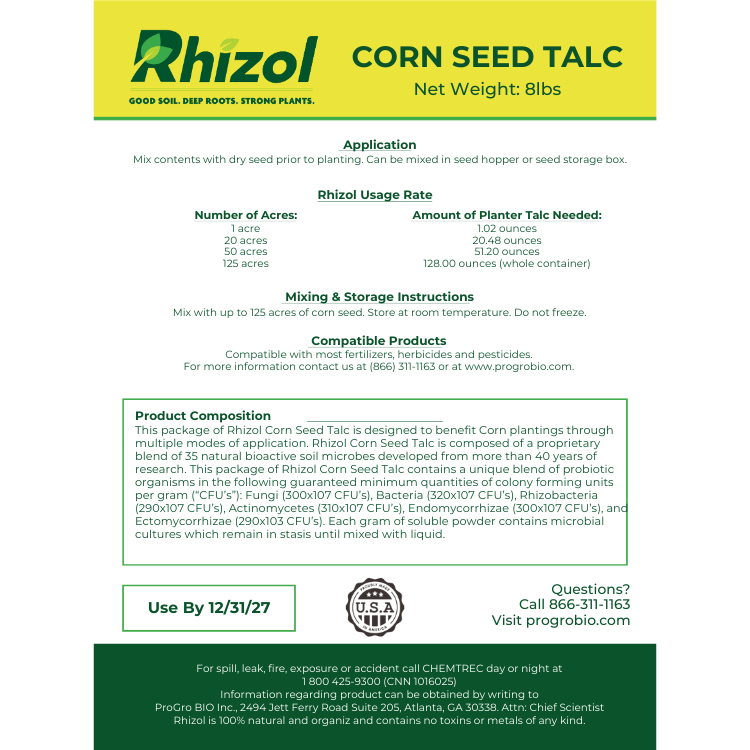 Rhizol Corn - Microbial Infused Planter Talc (125 Acre Container)