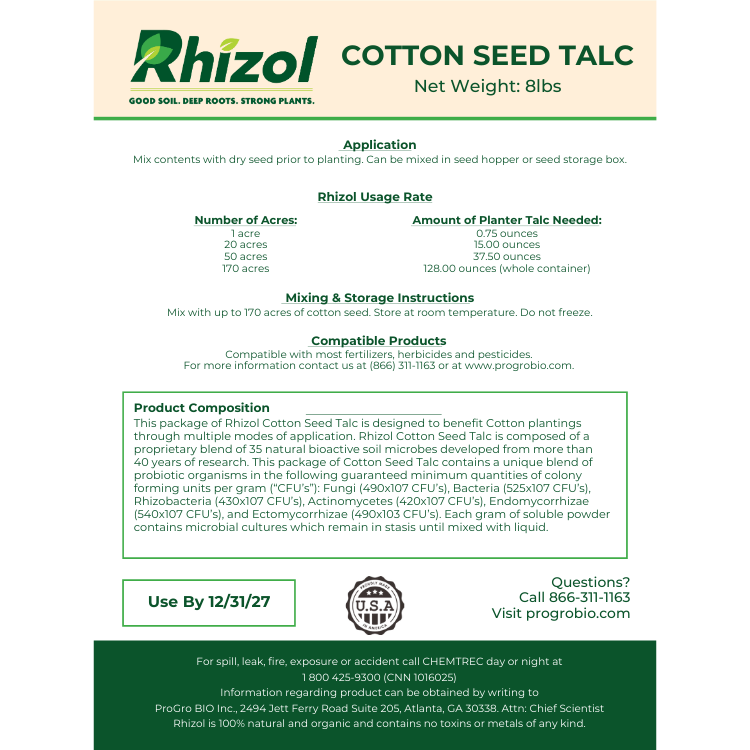Rhizol Cotton - Microbial Infused Planter Talc (170 Acre Container)