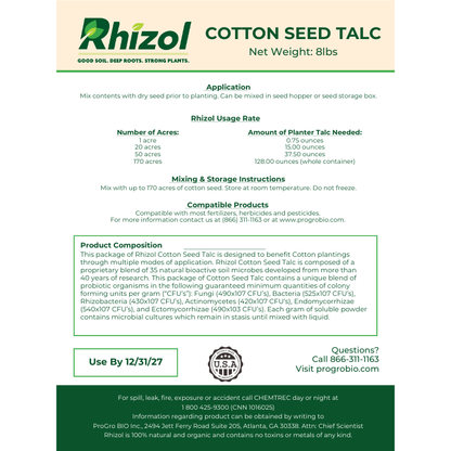 Rhizol Cotton - Microbial Infused Planter Talc (170 Acre Container)
