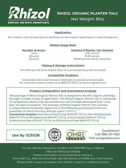 Rhizol Organic- Microbial Infused Planter Talc (50 Acre Container)